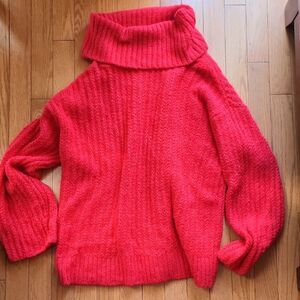 Anthropologie Maeve Red Turtleneck Sweater with Chunky Knit- Women's Size XL